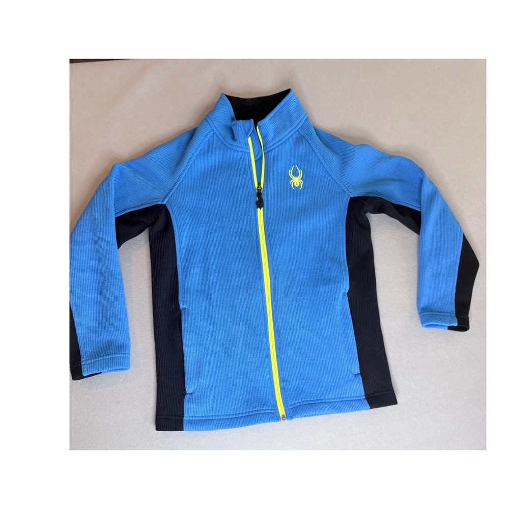 Spyder Boys Blue Black Full Zip Fleece Jacket Size M 10/12 Colorblock Activewear - Picture 1 of 7